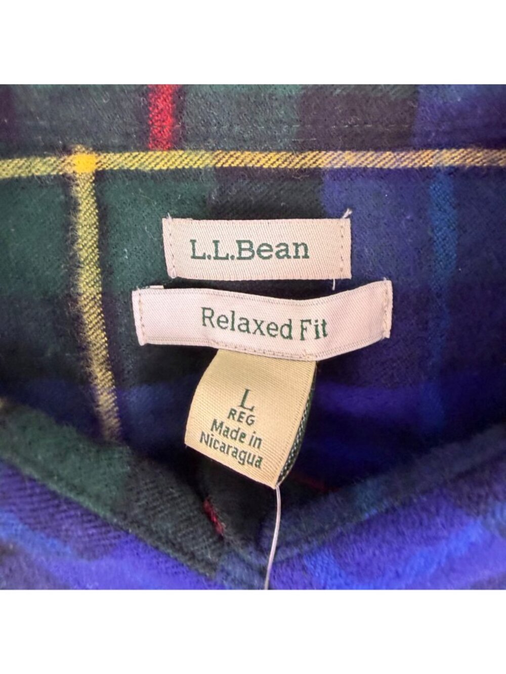 L.L.Bean Mens Blue Plaid Cotton Flannel Shirt Long Sleeve Relaxed Fit Size L - Picture 4 of 7